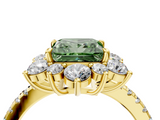 Yellow gold Fancy Green Princess  Cut Diamond Floral Halo Pave Band with Prong Setting_4
