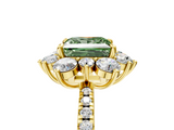 Yellow gold Fancy Green Princess  Cut Diamond Floral Halo Pave Band with Prong Setting_5