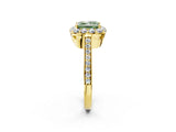 Yellow gold Fancy Green Princess Cut Diamond Floral Halo Ring with Pavé Band and Prong Setting_5