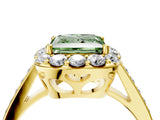 Yellow gold Fancy Green Princess Cut Diamond Floral Halo Ring with Pavé Band and Prong Setting_7