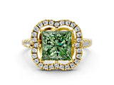 Yellow gold Fancy Green Princess Cut Diamond Floral Halo Split Shank Prong Setting Ring_12