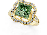 Yellow gold Fancy Green Princess Cut Diamond Floral Halo Split Shank Prong Setting Ring_13
