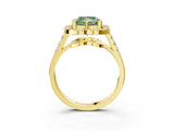 Yellow gold Fancy Green Princess Cut Diamond Floral Halo Split Shank Prong Setting Ring_15