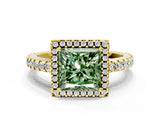 Yellow gold Fancy Green Princess Cut Diamond Halo Engagement Ring with Pavé Band and Prong Setting_27