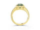Yellow gold Fancy Green Princess Cut Diamond Halo Engagement Ring with Pavé Band and Prong Setting_30