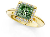 Yellow gold Fancy Green Princess  Cut Diamond Halo Engagement Ring with Split Shank and Four-Prong Setting_30