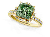 Yellow gold Fancy Green Princess Cut Diamond Halo Pave Band with Four-Prong Setting_4