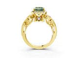 Yellow gold Fancy Green Princess Cut Diamond Halo Ring with Milgrain Pavé Band and Four-Prong Setting_20