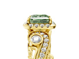 Yellow gold Fancy Green Princess Cut Diamond Halo Ring with Milgrain Pavé Band and Four-Prong Setting_22