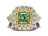 Yellow gold Fancy Green Princess Cut Diamond Halo Ring with Pavé Band and Four-Prong Setting_18