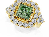 Yellow gold Fancy Green Princess Cut Diamond Halo Ring with Pavé Band and Four-Prong Setting_19