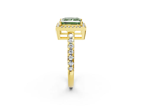 Yellow gold Fancy Green Princess Cut Diamond Halo Ring with Pavé Band and Four-Prong Setting_2
