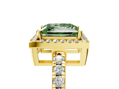 Yellow gold Fancy Green Princess Cut Diamond Halo Ring with Pavé Band and Four-Prong Setting_5