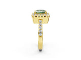 Yellow gold Fancy Green Princess Cut Diamond Halo Ring with Pavé Band and Prong Setting_2