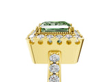 Yellow gold Fancy Green Princess Cut Diamond Halo Ring with Pavé Band and Prong Setting_5