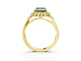 Yellow gold Fancy Green Princess Cut Diamond Halo Ring with Pear Side Stones and Prong Setting_19