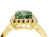 Yellow gold Fancy Green Princess  Cut Diamond Halo Ring with Round Brilliant Halo and Solitaire Band_4