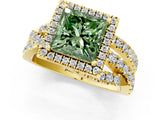Yellow gold Fancy Green Princess Cut Diamond Halo Ring with Round Split Shank and Prong Setting_37