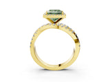 Yellow gold Fancy Green Princess Cut Diamond Halo Ring with Round Split Shank and Prong Setting_39