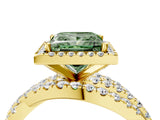 Yellow gold Fancy Green Princess Cut Diamond Halo Ring with Round Split Shank and Prong Setting_40