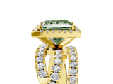 Yellow gold Fancy Green Princess Cut Diamond Halo Ring with Round Split Shank and Prong Setting_41