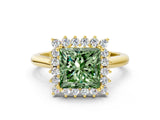 Yellow gold Fancy Green Princess  Cut Diamond Halo Ring with Solitaire Band and Prong Setting_28