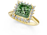 Yellow gold Fancy Green Princess  Cut Diamond Halo Ring with Solitaire Band and Prong Setting_29