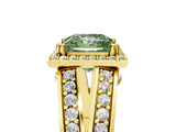 Yellow gold Fancy Green Princess Cut Diamond Halo Ring with Split Shank Pavé Band and Four-Prong Setting_5