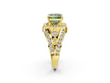 Yellow gold Fancy Green Princess Cut Diamond Halo Ring with Split Shank and Bezel Accents and Four-Prong Setting_2