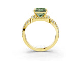 Yellow gold Fancy Green Princess Cut Diamond Halo Ring with Split Shank and Bezel Accents and Four-Prong Setting_3
