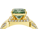 Yellow gold Fancy Green Princess Cut Diamond Halo Ring with Split Shank and Bezel Accents and Four-Prong Setting_4