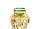 Yellow gold Fancy Green Princess Cut Diamond Halo Ring with Split Shank and Bezel Accents and Four-Prong Setting_5