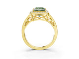 Yellow gold Fancy Green Princess Cut Diamond Halo Ring with Split Shank and Bezel Accents and Prong Setting_3
