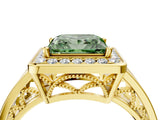 Yellow gold Fancy Green Princess Cut Diamond Halo Ring with Split Shank and Bezel Accents and Prong Setting_4