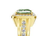Yellow gold Fancy Green Princess Cut Diamond Halo Ring with Split Shank and Bezel Accents and Prong Setting_5
