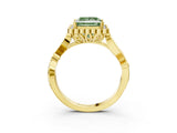 Yellow gold Fancy Green Princess Cut Diamond Halo Ring with Vintage Split Shank and Four-Prong Setting_32