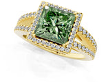Yellow gold Fancy Green Princess Cut Diamond Halo Split Shank Engagement Ring_40