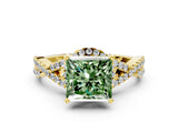 Yellow gold Fancy Green Princess Cut Diamond  Halo Twist Band Solitaire Prong Setting Ring_24