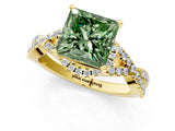 Yellow gold Fancy Green Princess Cut Diamond  Halo Twist Band Solitaire Prong Setting Ring_25