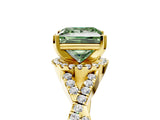 Yellow gold Fancy Green Princess Cut Diamond  Halo Twist Band Solitaire Prong Setting Ring_29