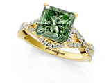 Yellow gold Fancy Green Princess Cut Diamond  Halo Twist Band Solitaire Prong Setting Ring_55