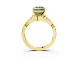 Yellow gold Fancy Green Princess Cut Diamond  Halo Twist Band Solitaire Prong Setting Ring_57