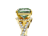 Yellow gold Fancy Green Princess Cut Diamond  Halo Twist Band Solitaire Prong Setting Ring_59