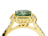 Yellow gold Fancy Green Princess  Cut Diamond Milgrain Floral Halo Engagement Ring with Pavé Band_19