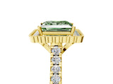 Yellow gold Fancy Green Princess  Cut Diamond Milgrain Floral Halo Engagement Ring with Pavé Band_20