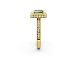 Yellow gold Fancy Green Princess Cut Diamond Milgrain Halo Engagement Ring with Round Pavé Band and Prong Setting_14