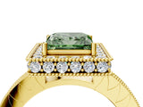 Yellow gold Fancy Green Princess Cut Diamond Milgrain Halo Engagement Ring with Round Pavé Band and Prong Setting_16
