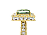 Yellow gold Fancy Green Princess Cut Diamond Milgrain Halo Engagement Ring with Round Pavé Band and Prong Setting_17