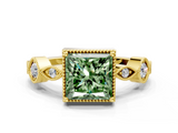 Yellow gold Fancy Green Princess  Cut Diamond Milgrain Marquise Band with Prong Setting_3