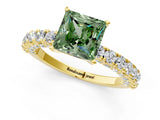 Yellow gold Fancy Green Princess Cut Diamond Pavé Band Solitaire Ring with Prong Setting_18